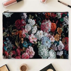 Floral Pattern, Red, Floral Print, E, Dark, Flowers Cosmetic Bag (xxxl)