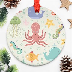 Underwater Seamless Pattern Light Background Funny Ornament (round)
