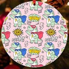 Seamless Pattern With Many Funny Cute Superhero Dinosaurs T-rex Mask Cloak With Comics Style Inscrip Uv Print Acrylic Ornament Round