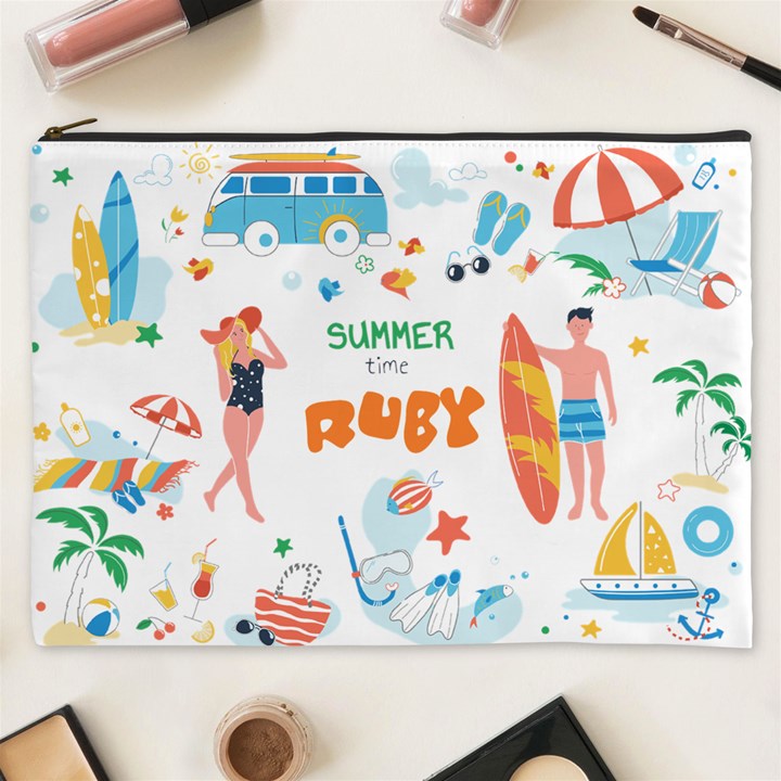 Personalized Summer Tropical Name Cosmetic Bag Cosmetic Bag (XXXL)