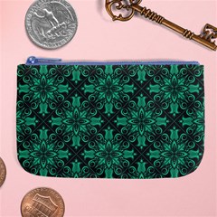 Green Damask Pattern Vintage Floral Pattern, Green Vintage Large Coin Purse
