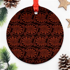 Brown Floral Pattern Floral Greek Ornaments Round Ornament (two Sides)