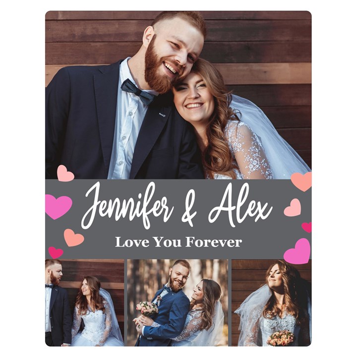 Personalized Love You Forever Couple Photo Name Blanket Two Sides Premium Plush Fleece Blanket (Teen Size)