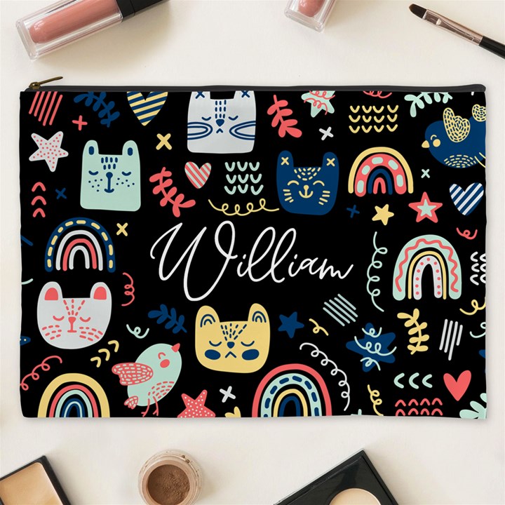 Personalized Cat Illustration Name Cosmetic Bag Cosmetic Bag (XXXL)
