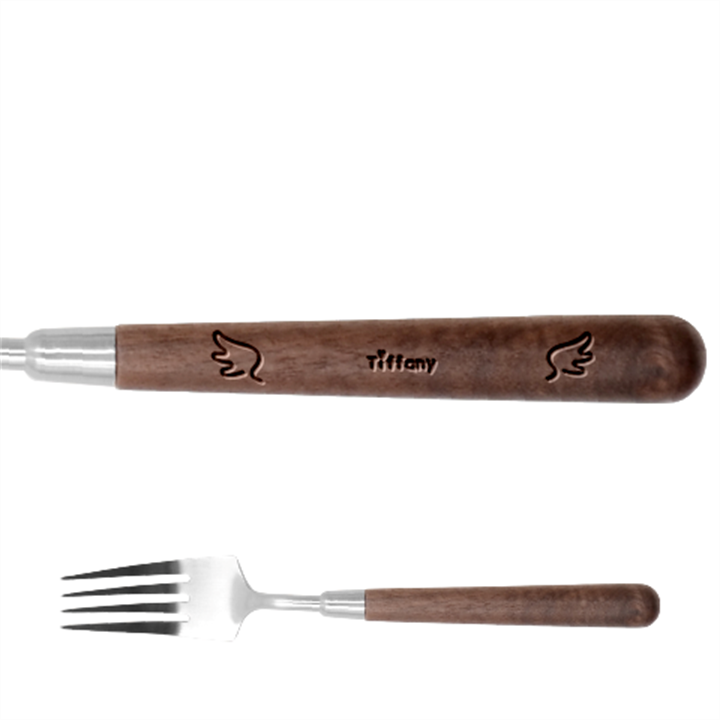 Personalized Angel Wing Name Stainless Steel Fork with wooden Handle  Stainless Steel Fork With Wooden Handle