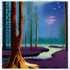 Artwork Outdoors Night Trees Setting Scene Forest Woods Light Moonlight Nature Canvas 20  X 20 