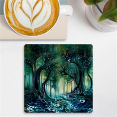 Trees Forest Mystical Forest Background Landscape Nature Uv Print Square Tile Coaster 