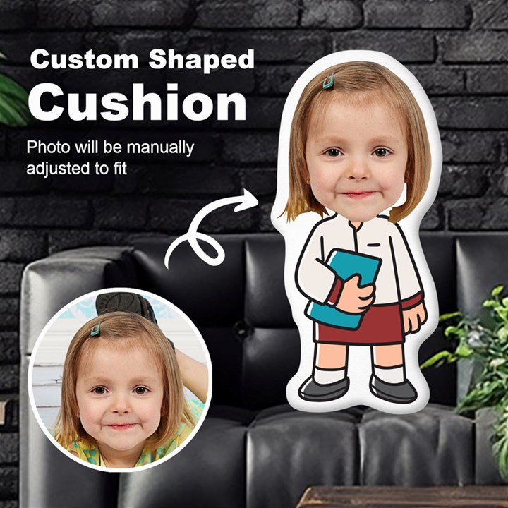 Personalized Photo in Waitress Cartoon Style Custom Shaped Cushion Cut To Shape Cushion Case