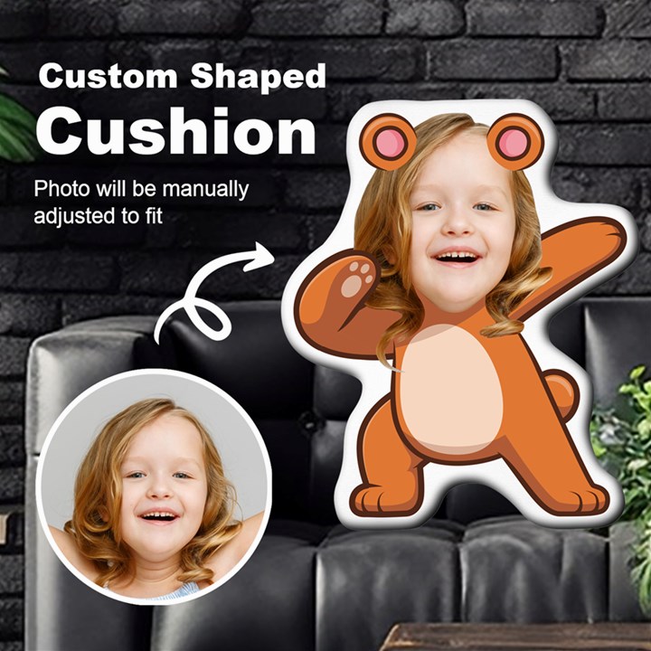 Personalized Photo in Dabbing Bear Cartoon Style Custom Shaped Cushion Cut To Shape Cushion Case