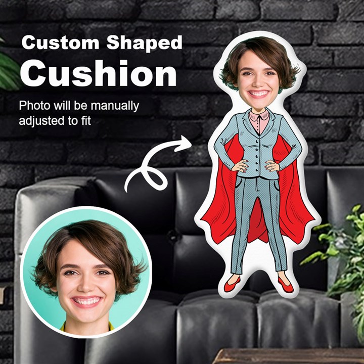 Personalized Photo in Super Mom Mother Cartoon Style Custom Shaped Cushion Cut To Shape Cushion Case