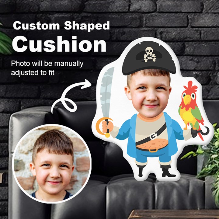 Personalized Photo in Halloween Pirate with Parrot Style Custom Shaped Cushion Cut To Shape Cushion Case