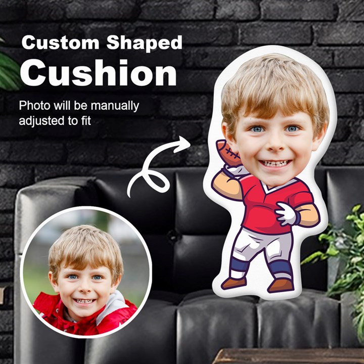 Personalized Photo in Sport Rugby Cartoon Style Custom Shaped Cushion Cut To Shape Cushion Case