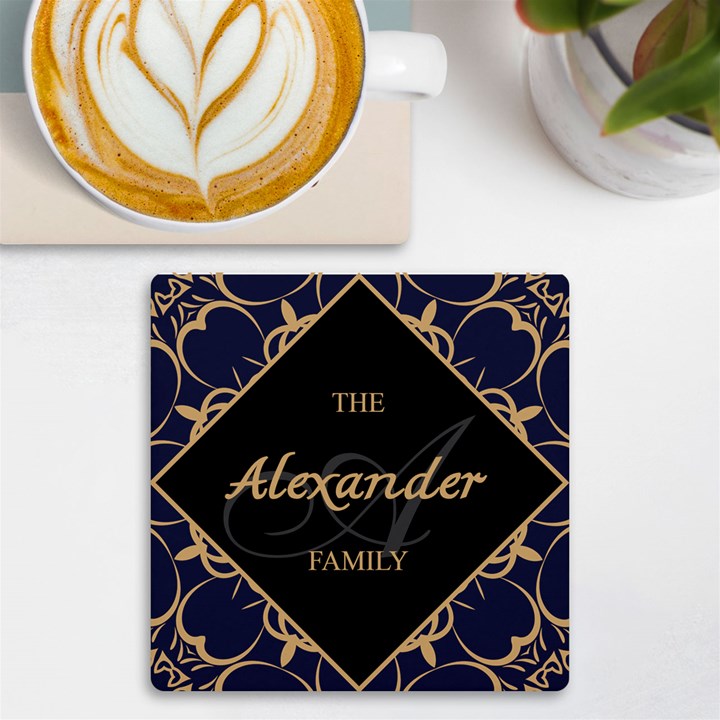 Personalized Initial Name Floral Ornament UV Print Square Tile Coaster UV Print Square Tile Coaster 