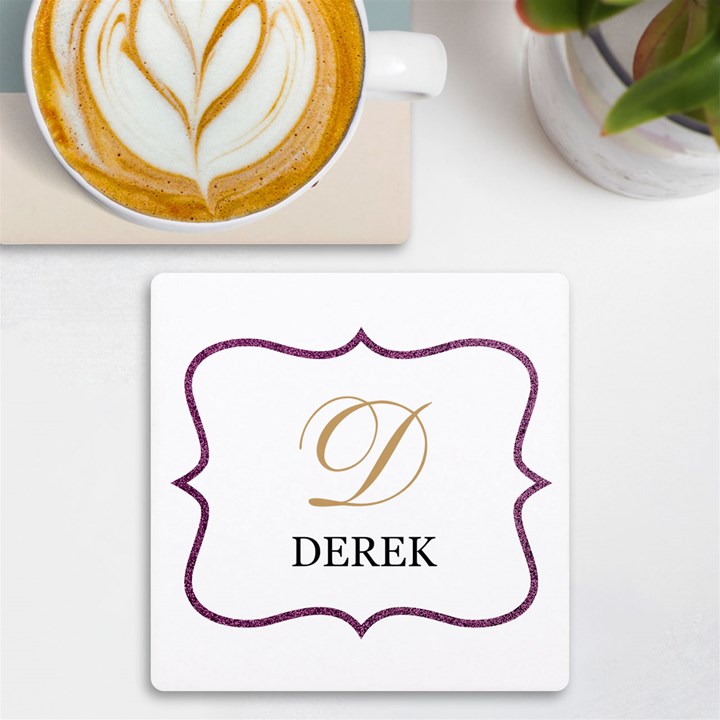 Personalized Simple Glitter Initial Name UV Print Square Tile Coaster UV Print Square Tile Coaster 