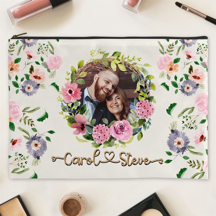 Personalized Floral wreath Love Photo Name Cosmetic Bag Cosmetic Bag (XXXL)