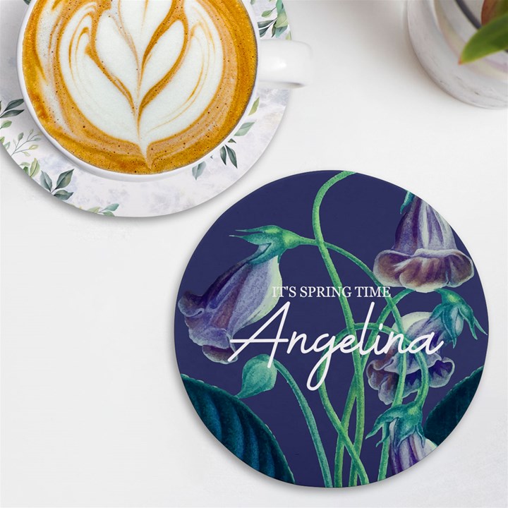 Personalized Floral Spring Time Name Round Tile Coaster UV Print Round Tile Coaster