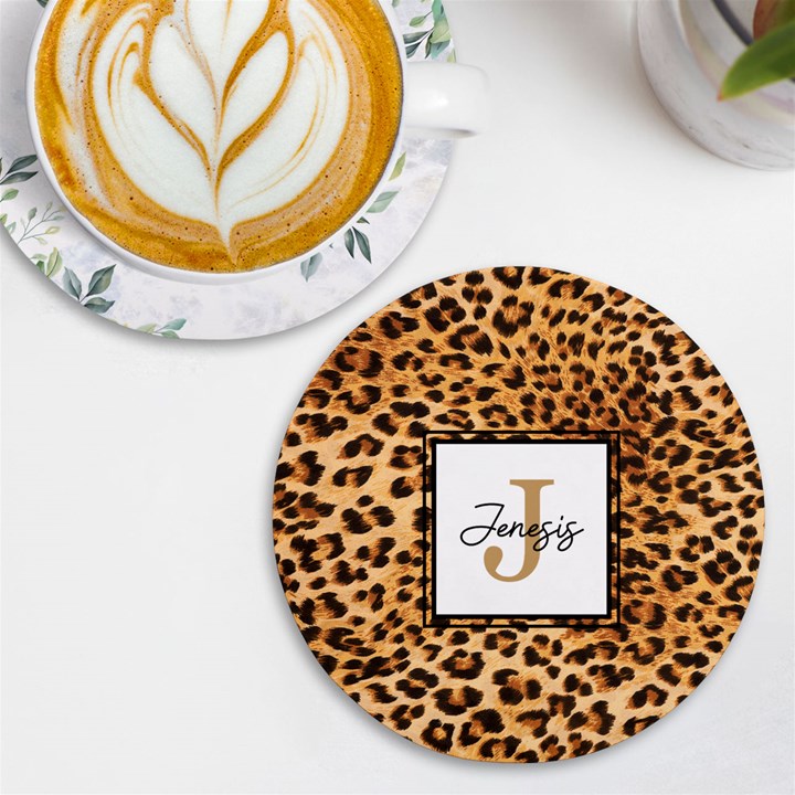 Personalized Animal Skin Initial Any Text Name Round Tile Coaster UV Print Round Tile Coaster