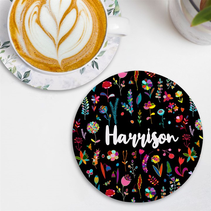 Personalized Floral Pattern Name Wireless Fast Charger UV Print Round Tile Coaster