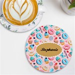 Personalized Icecream Dessert Initial Any Text Name Wireless Fast Charger UV Print Round Tile Coaster Front