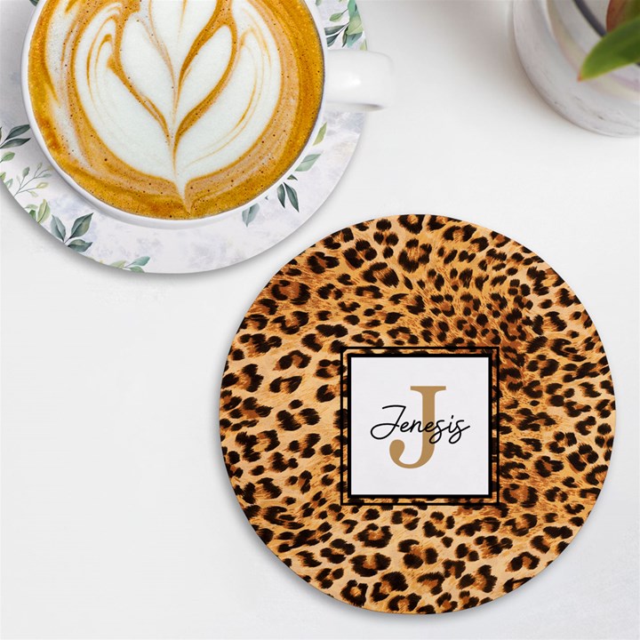 Personalized Animal Skin Initial Any Text Name Wireless Fast Charger UV Print Round Tile Coaster