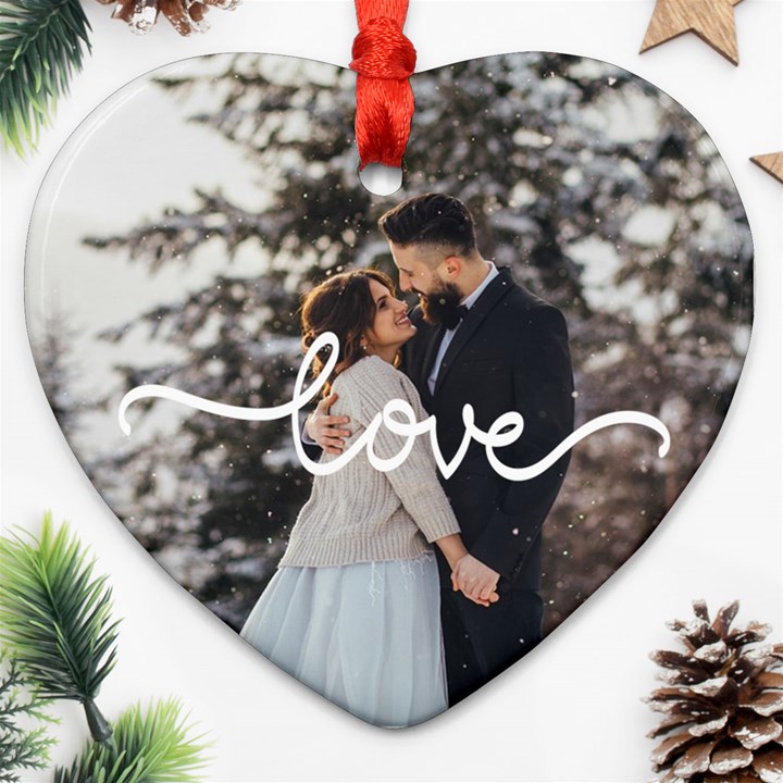 Personalized Love Line Photo Name Heart Ornament (Two Sides) Heart Ornament (Two Sides)