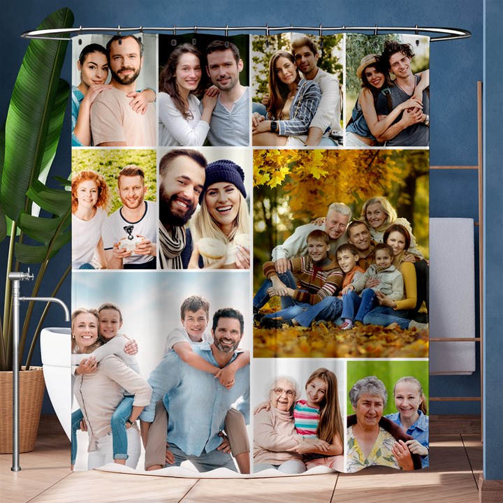 Personalized 10 Photo Family Shower Curtain Shower Curtain 60  x 72  (Medium)