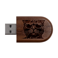 Schwarz Katze Punk Wood Oval Usb Flash Drive