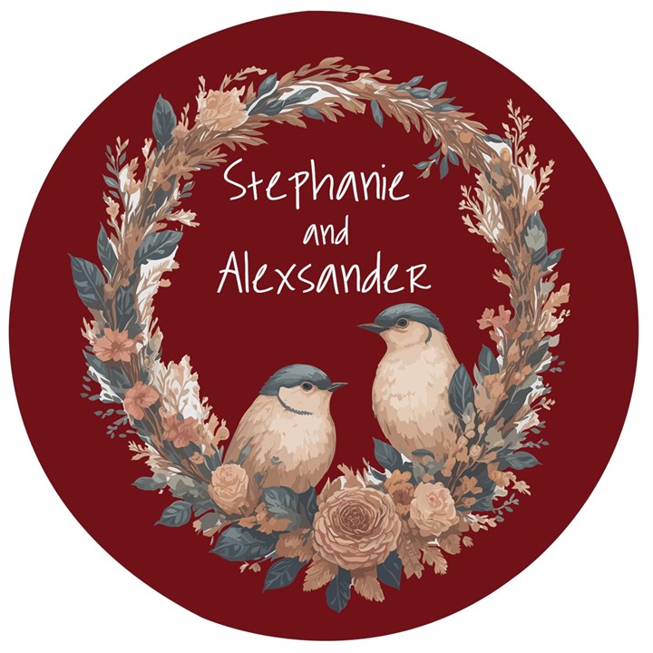 Personalized Two Bird Wedding Gift Name Any Text Wooden Bottle Opener Wooden Bottle Opener (Round)