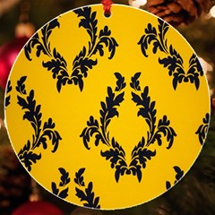 Yellow Regal Filagree Pattern Uv Print Acrylic Ornament Round