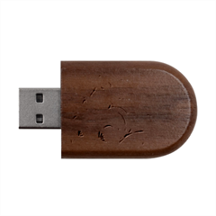 Flower Blau Wood Oval Usb Flash Drive