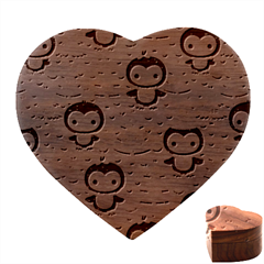 Cute Penguin Pattern Heart Wood Jewelry Box
