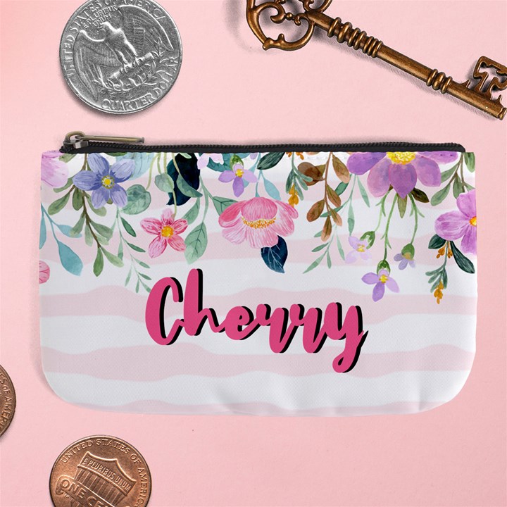 Personalized Floral Name Any Text Large Coin Purse Large Coin Purse