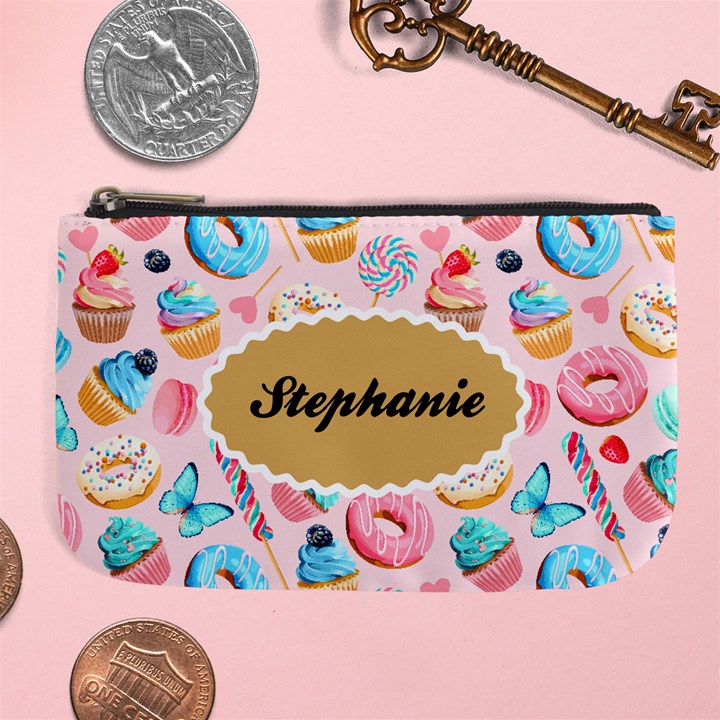 Personalized Icecream Dessert Initial Any Text Name Large Coin Purse Large Coin Purse