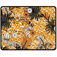 Leaf Yellow Point Flower White Fleece Blanket (medium)