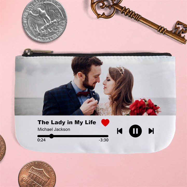 Personalized Love Song Photo Couple Lover Name Large Coin Purse Large Coin Purse