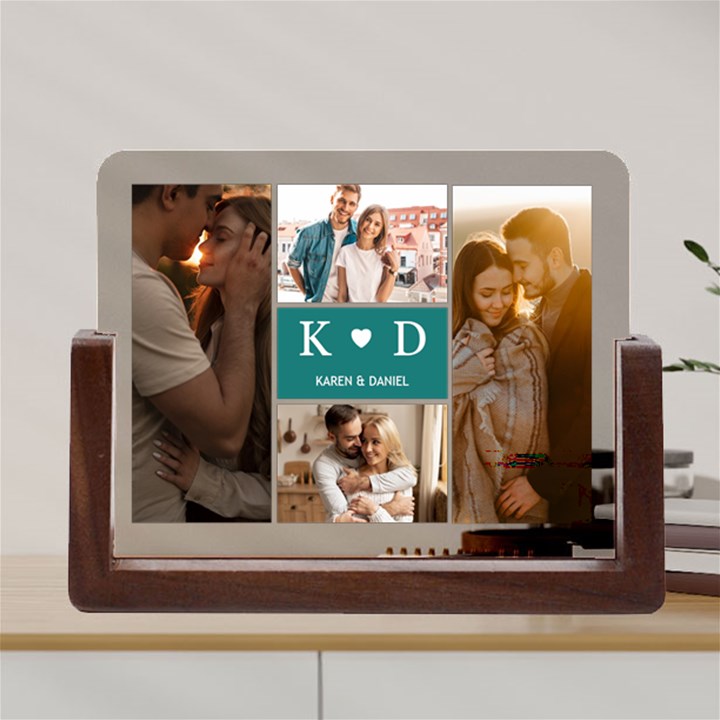 Personalized 4 Photo Couple Name Any Text Acrylic UV Print 8  Tabletop Frame Acrylic UV Print 8  Tabletop Frame (U-Shape)