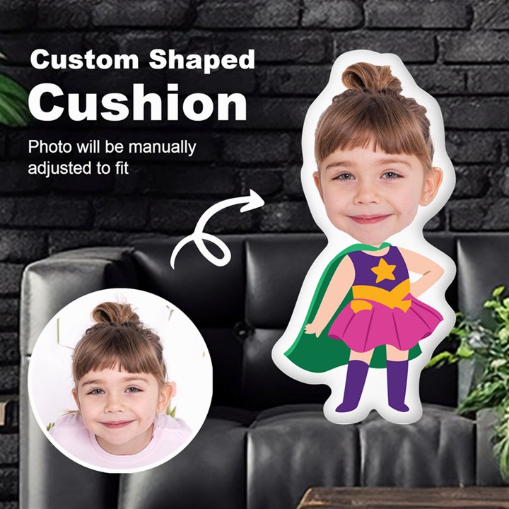 Personalized Photo in Superwoman Cartoon Style Custom Shaped Cushion Cut To Shape Cushion Case