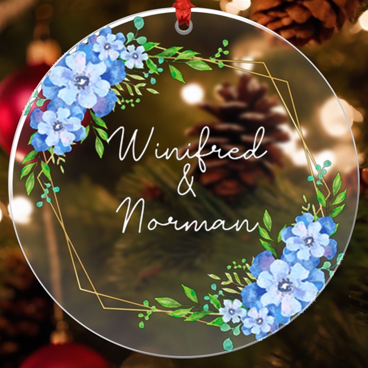 Personalized Name Blue Flower Gold Frame UV Print Acrylic Ornament Round UV Print Acrylic Ornament Round