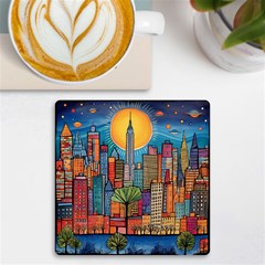 City New York Nyc Skyscraper Skyline Downtown Night Business Urban Travel Landmark Building Architec Uv Print Square Tile Coaster 