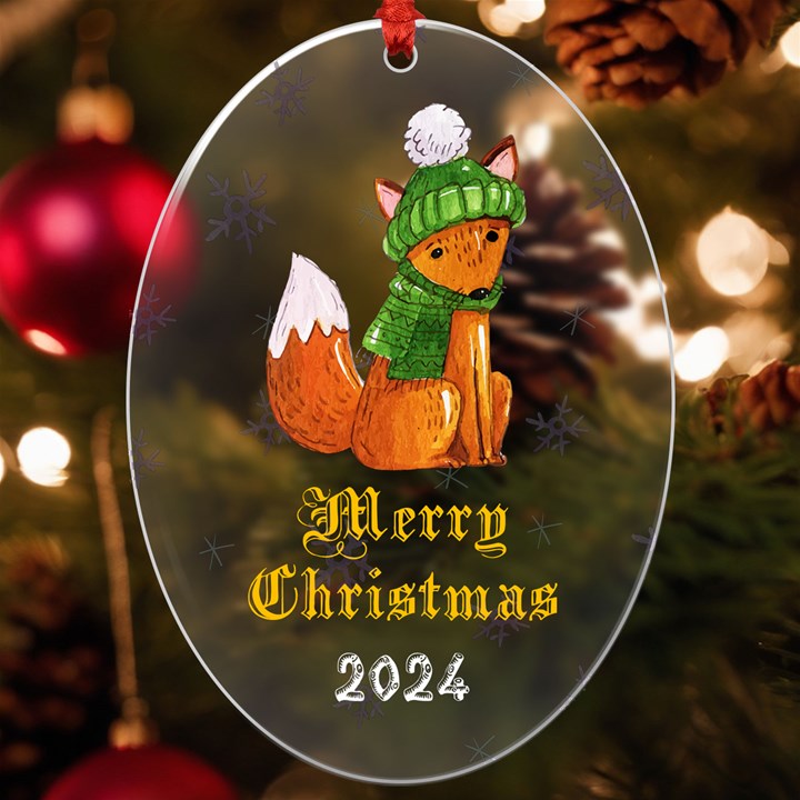 Personalized Christmas Animal Illustration Name UV Print Acrylic Ornament Oval UV Print Acrylic Ornament Oval