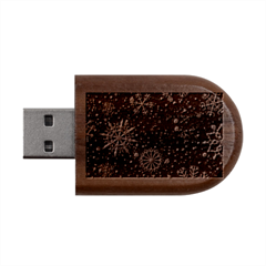 Gold Teal Snowflakes Gold Abstract Christmas Wood Oval Usb Flash Drive
