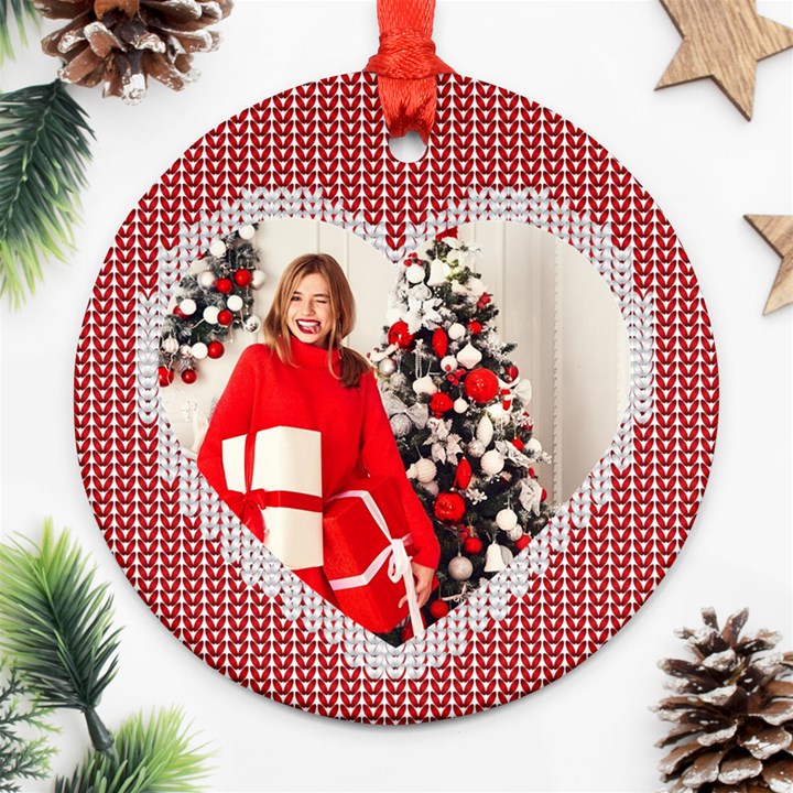 Personalized Photo Any Text Christmas Knitted Style Round Ornament Round Ornament (Two Sides)
