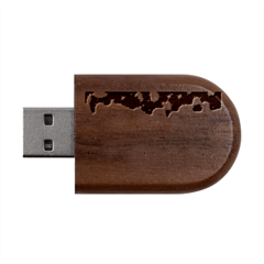 Abstract, Christmas, Glittery, Gold, Red Wood Oval Usb Flash Drive