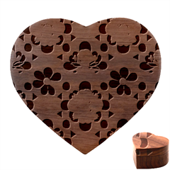 Retro 1960s Flowers Pattern 4 Heart Wood Jewelry Box