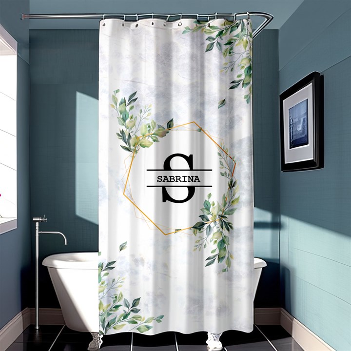 Personalized Initial Name Floral Shower Curtain Shower Curtain 36  x 72  (Stall)