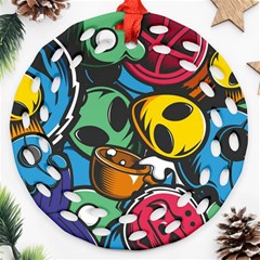 Funky Alien Pattern Abstract Colourful Drawing Round Filigree Ornament (two Sides)
