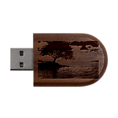 Sunset Nature Sea Dusk Landscape Wood Oval Usb Flash Drive