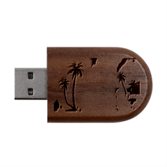 Delicate Watercolor Painting Surreal Oasis Scene With Intense Dramatic Lighting Wood Oval Usb Flash Drive