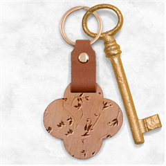 Abstract Floral Background Engraved Wood Key Chain