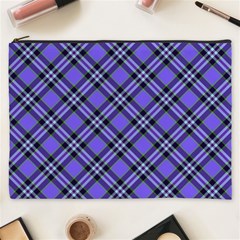 Blue Tartan Plaid 1 Diagonal Cosmetic Bag (xxxl)